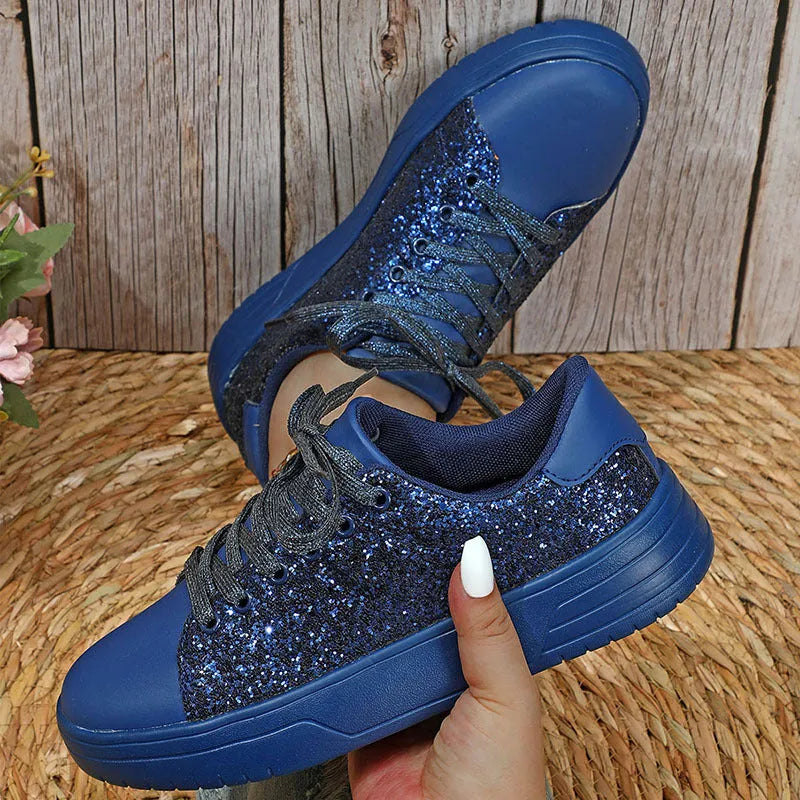 Glitter Sequin Design Flats Shoes Women Trendy Casual Thick-soled Lace-up Sneakers Fashion Skateboard Shoes - Bellarte Enchanté Glitter Sequin Design Flats Shoes Women Trendy Casual Thick-soled Lace-up Sneakers Fashion Skateboard Shoes